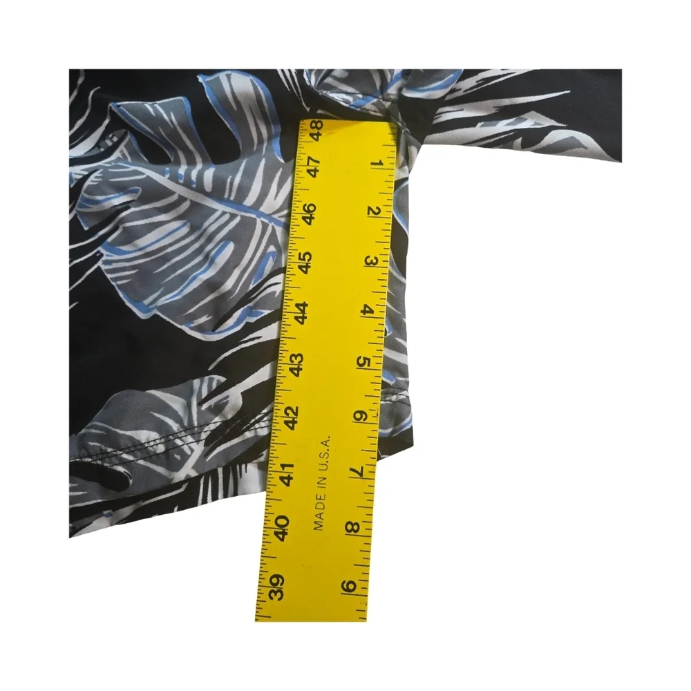 Men's Black and Blue Leaf Print Swim Shorts